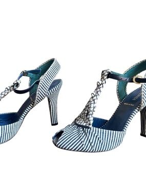 NWT Fendi Braided Mixed Media Leather Canvas Heels Sz EU 35.5, US 5.5